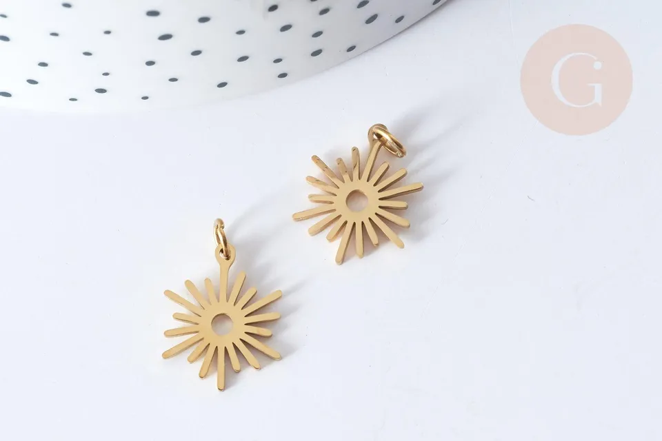 Gingerlily Pendentif Soleil G7984 acier doré 17.5mm x1 inoxydable