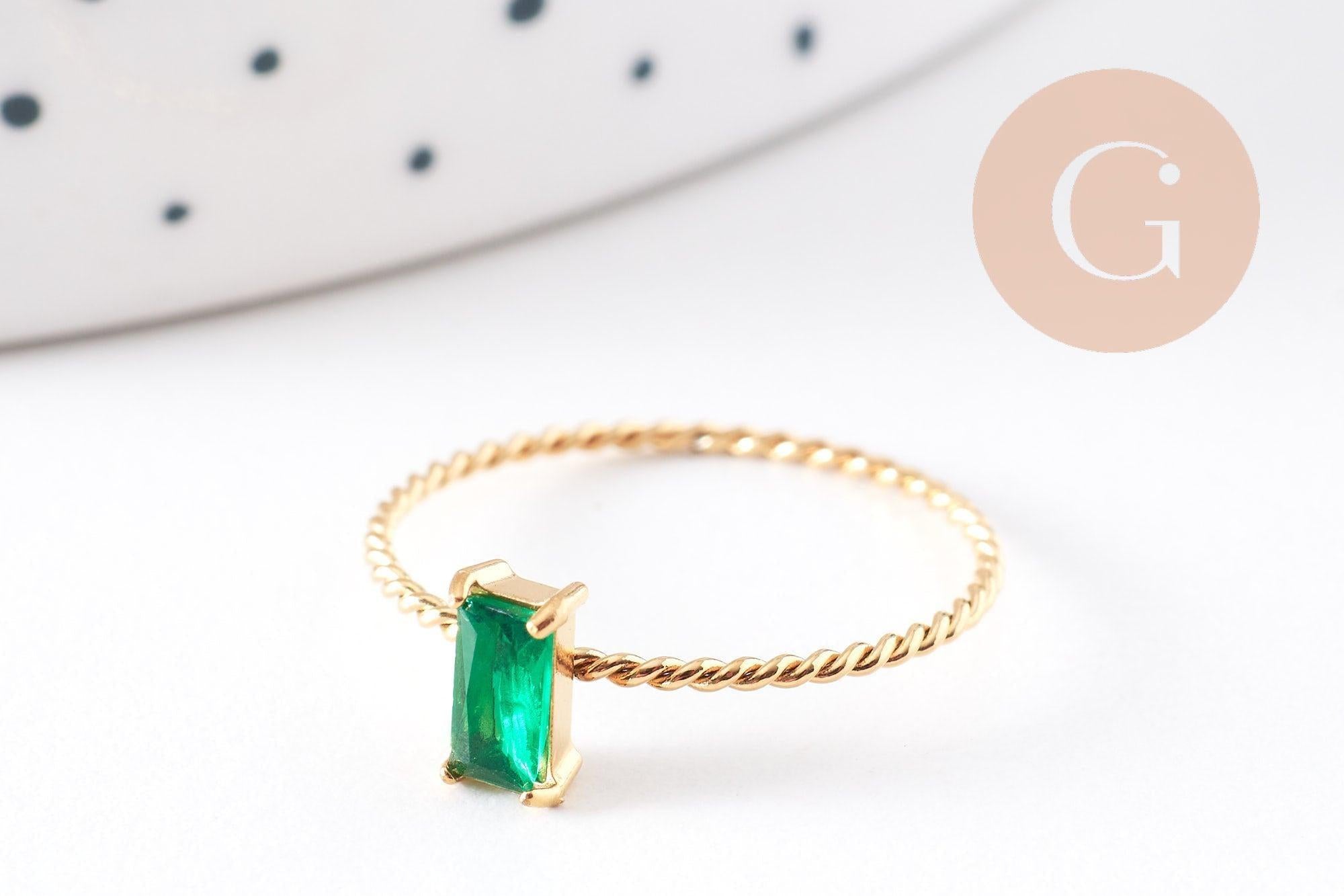 Gingerlily Solitaire zircon vert bague acier doré réglable