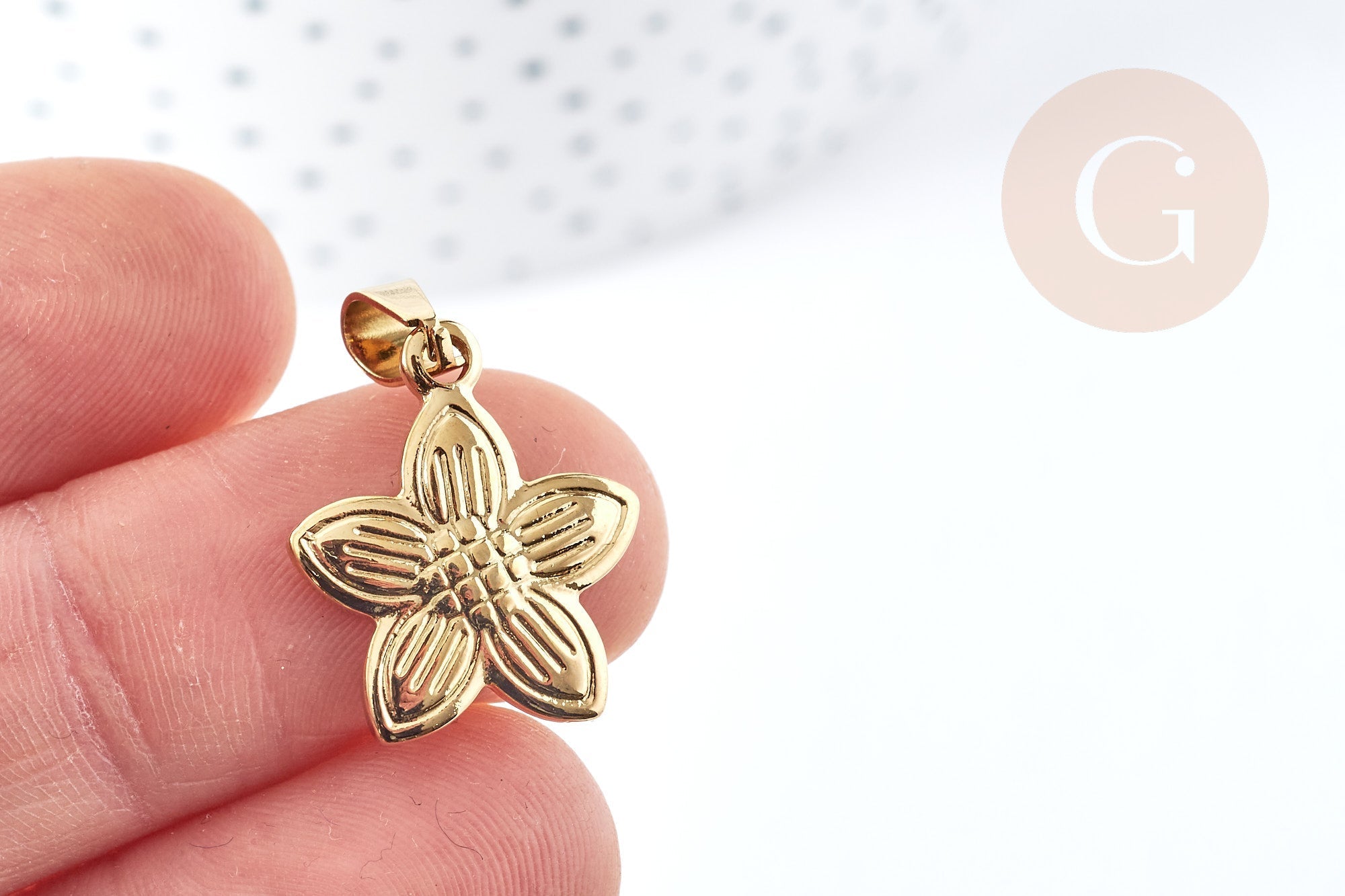 Gingerlily Perles Fleur G8722 pendentif acier doré 20mm x1