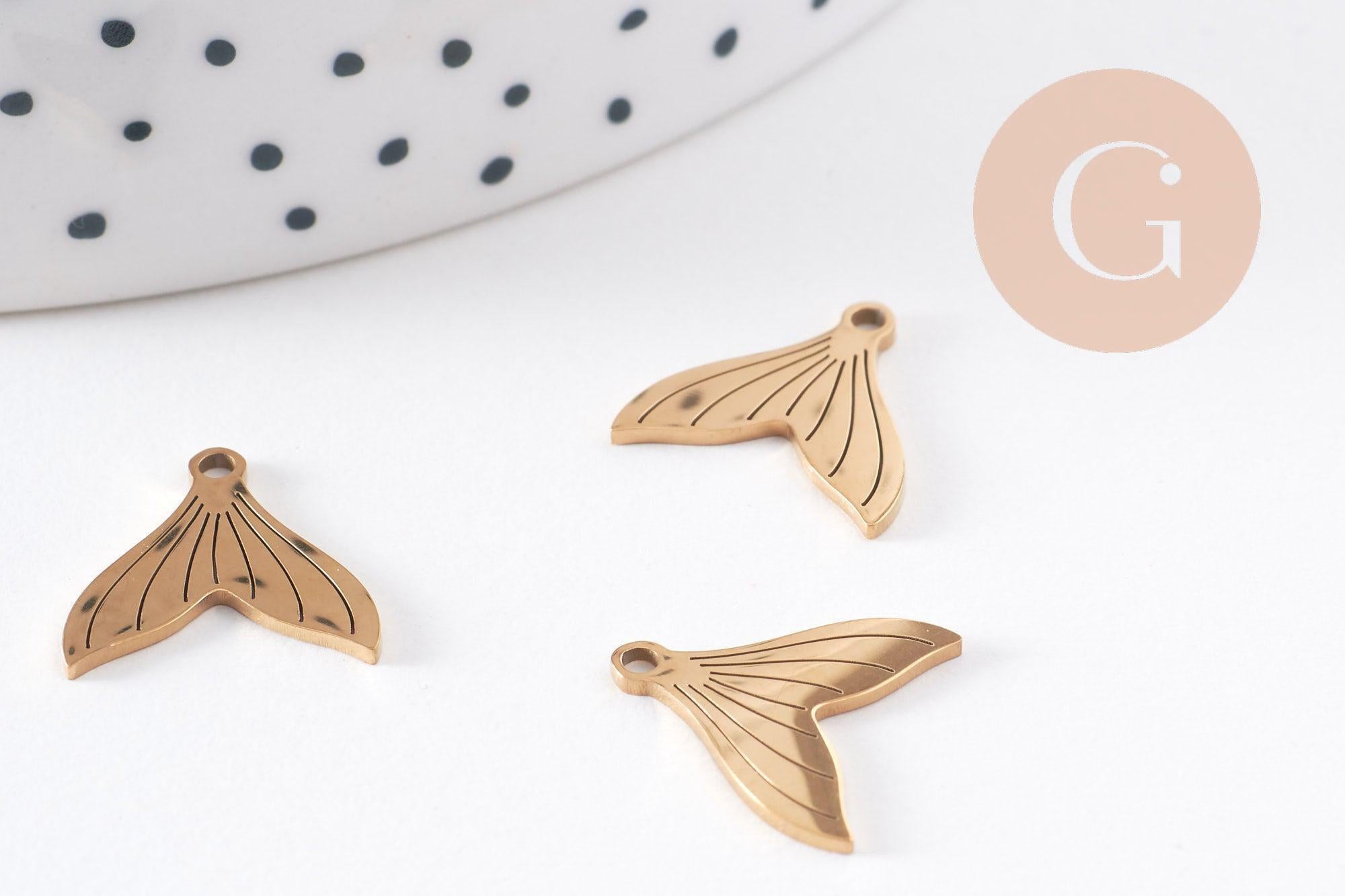 Gingerlily Pendentifs pour bijoux DIY G10223 queue poisson doré 14mm x2