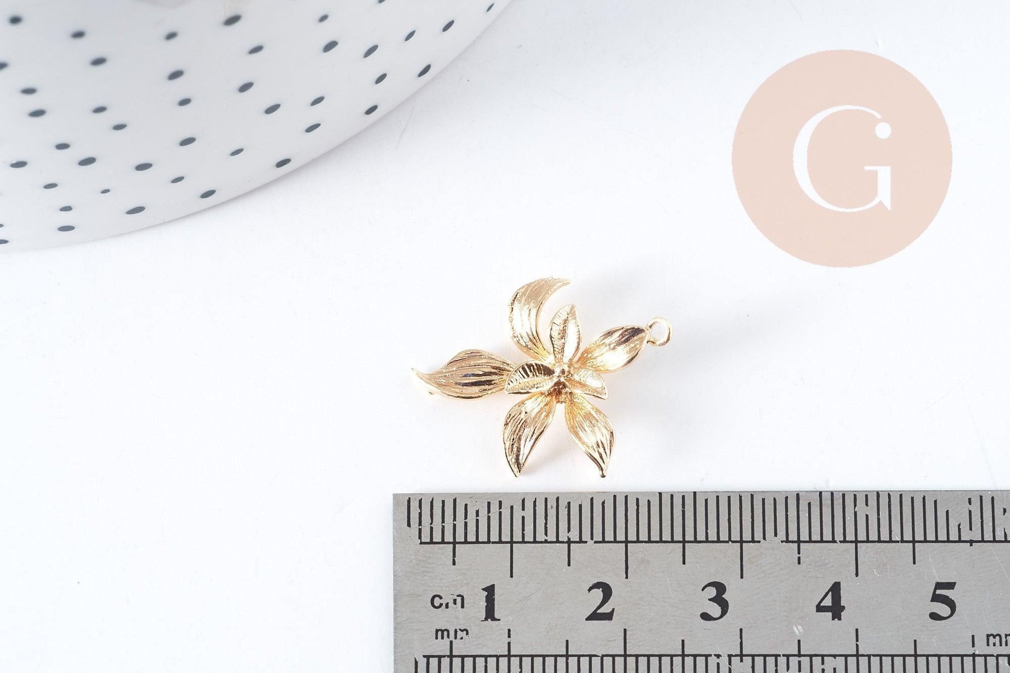 Gingerlily pendentif fleur G8965 laiton doré 18K 19,5mm x1