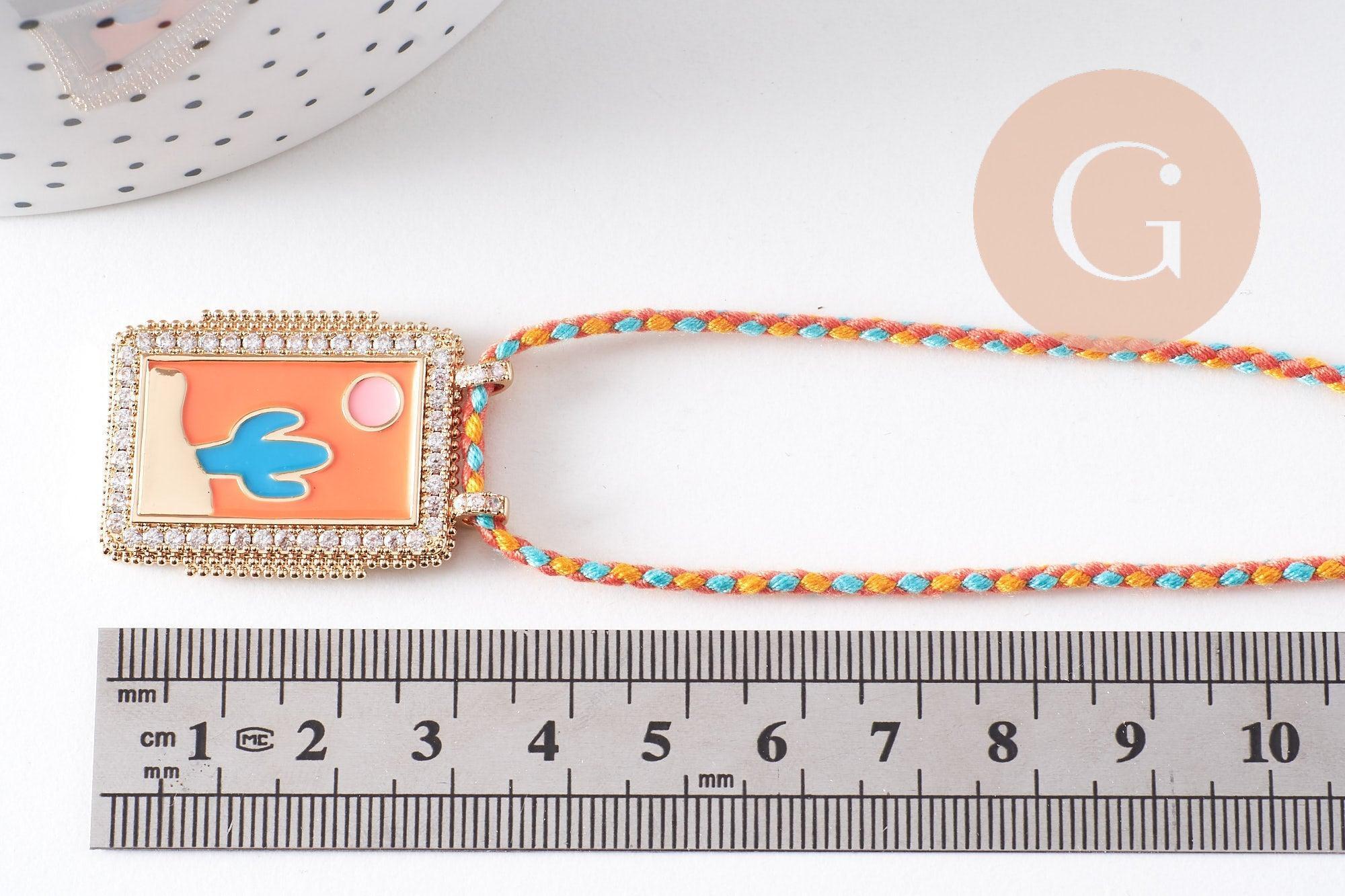 Gingerlily G10364-4 collier médaille cactus orange turquoise 45cm
