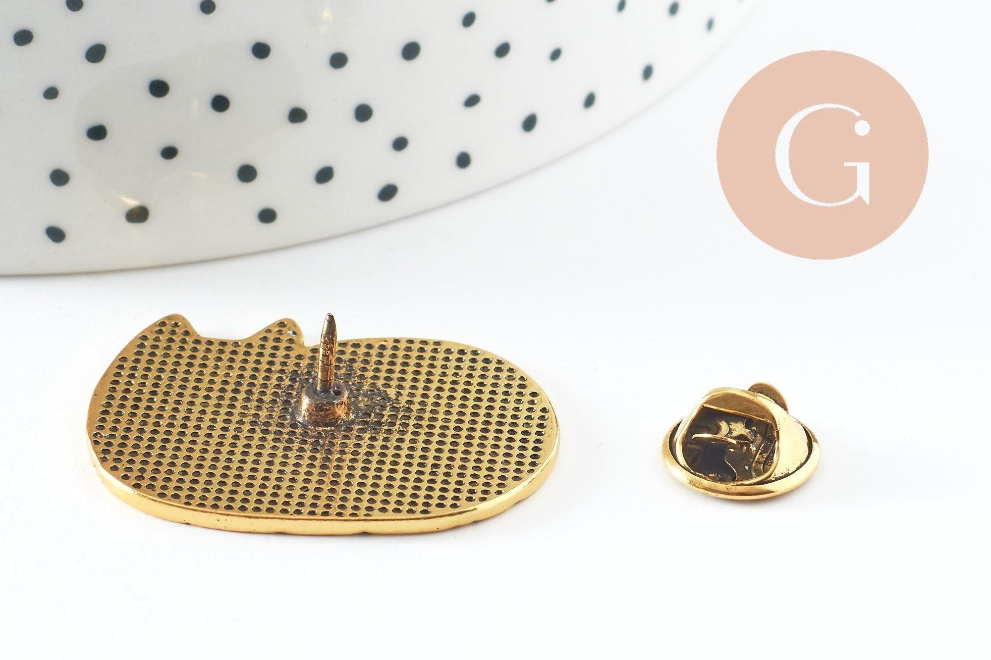 Gingerlily Broche G9786 chat gravé acier doré 34mm x1