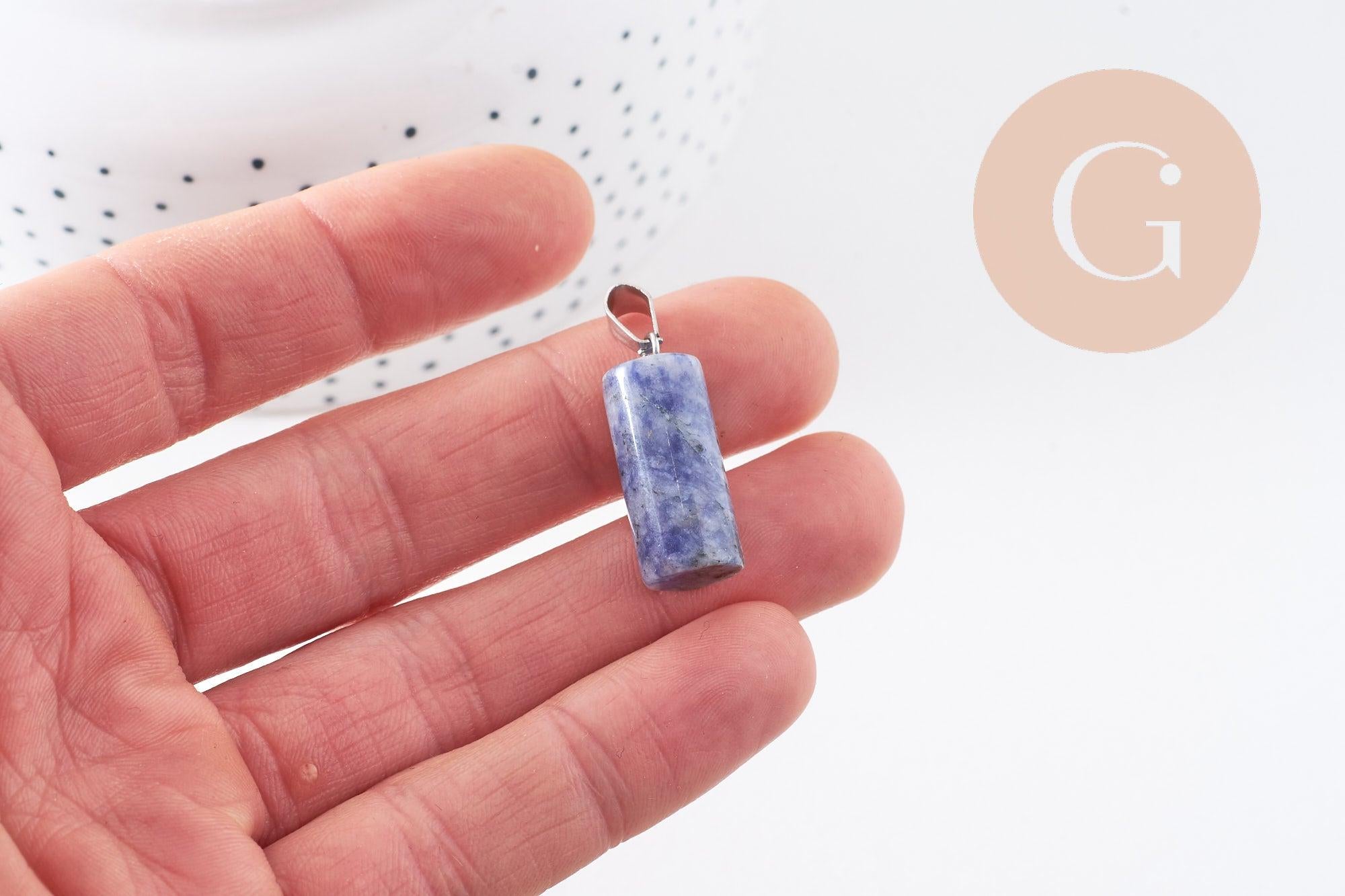 Gingerlily Pendentif DIY Colonne Jaspe Bleu Acier 25mm x1