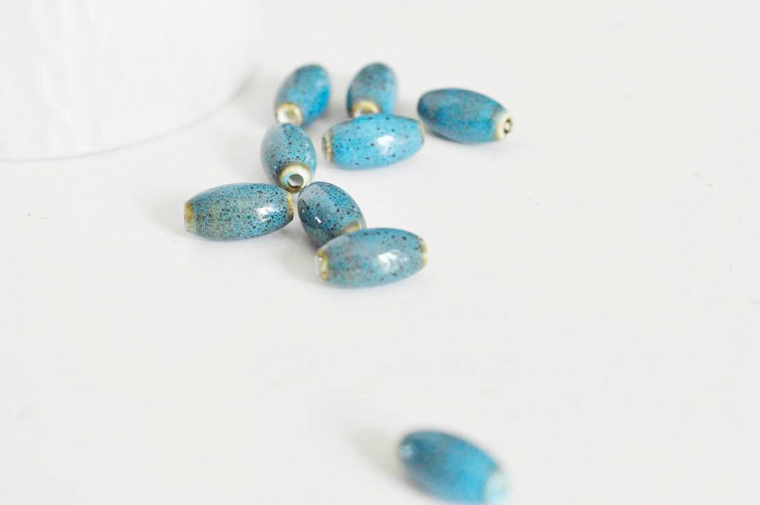 Gingerlily Perles ovales porcelaine bleue émaillée x5 16mm