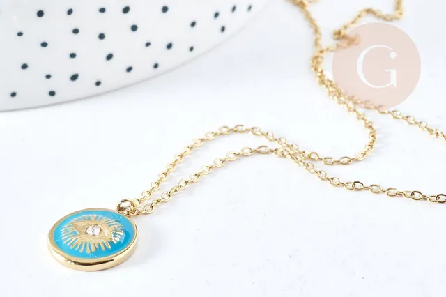 Gingerlily Collier médaille œil turquoise 45cm doré