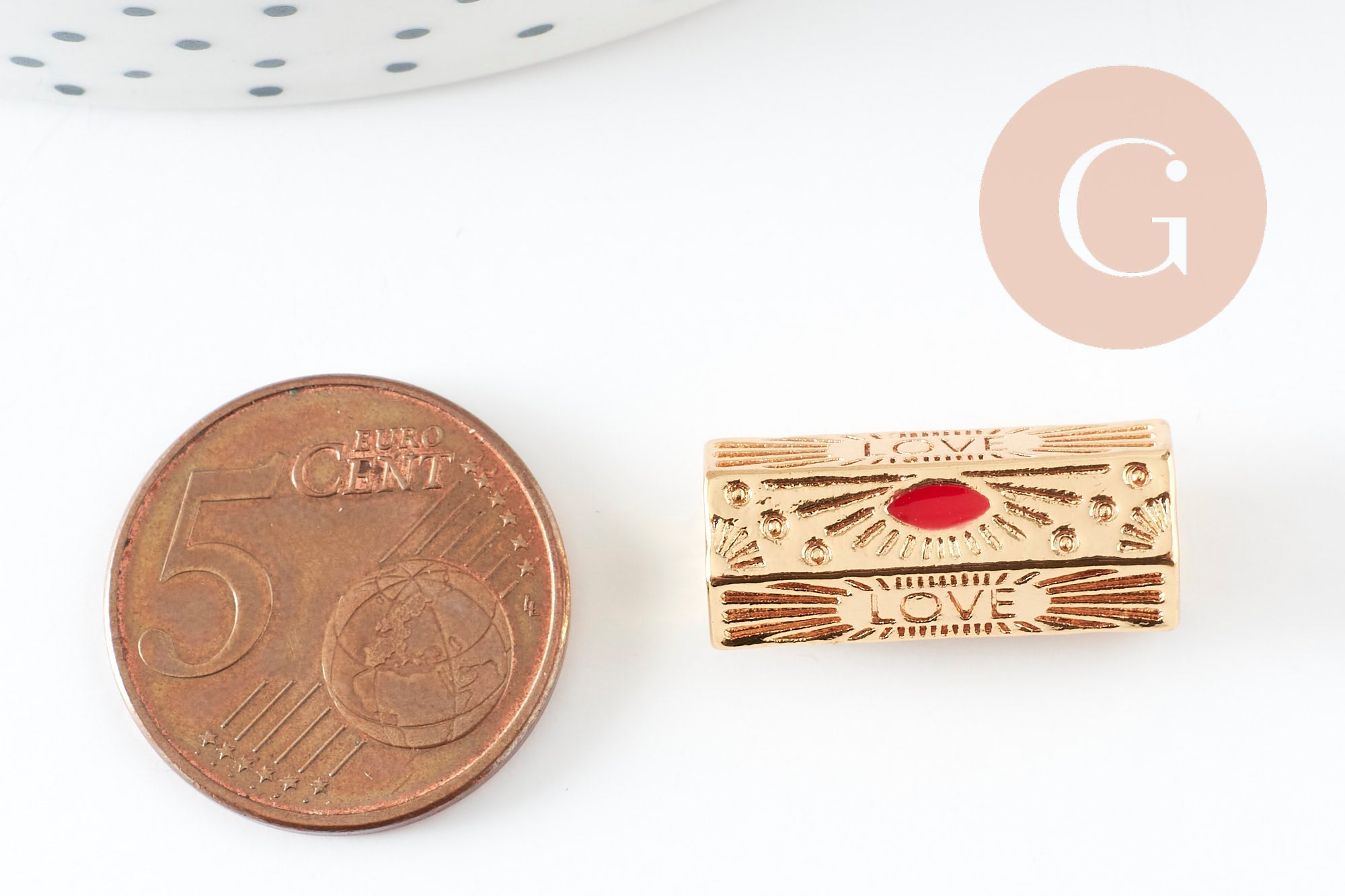 Gingerlily Perle tube talisman LOVE doré rouge 21mm x1 G9409