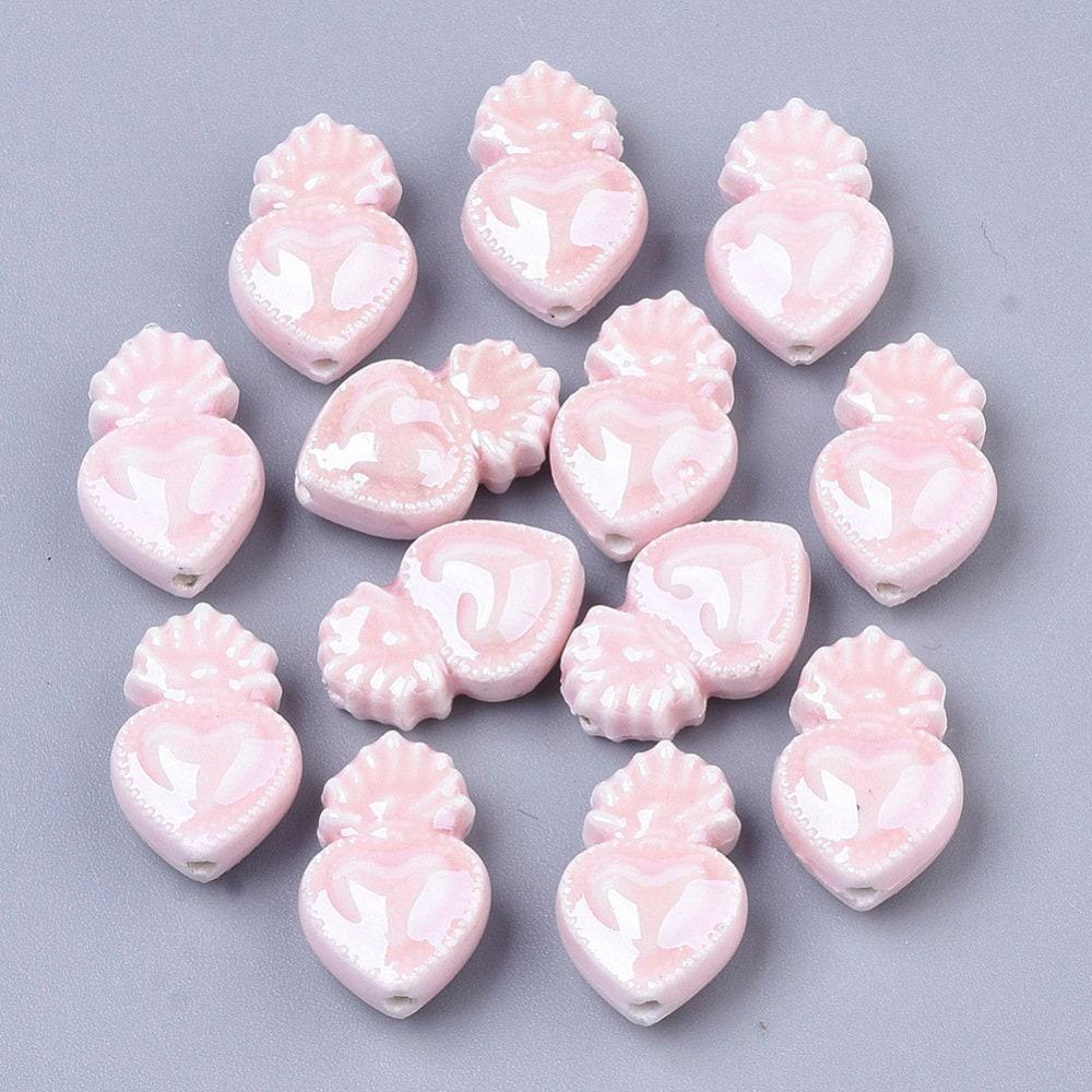 Gingerlily Perles pour bijoux DIY cœur G4587 porcelaine rose 16mm x20