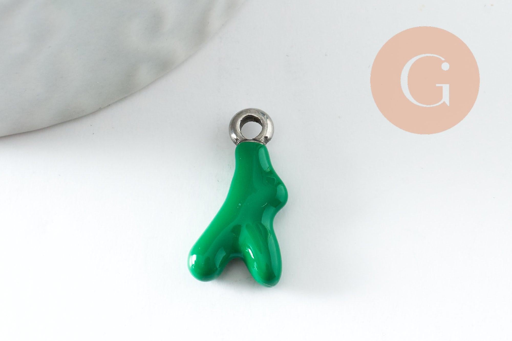 Gingerlily Pendentif branche corail acier orange émail 18,5mm