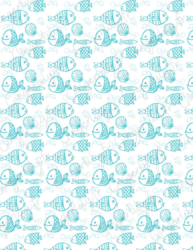Gingerlily Pâte polymère Feuille transfert G10773 poissons turquoise 14x10 cm