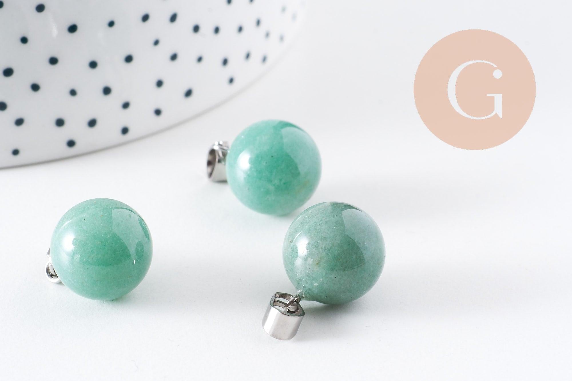 Gingerlily Pendentif rond aventurine verte 17mm acier platine