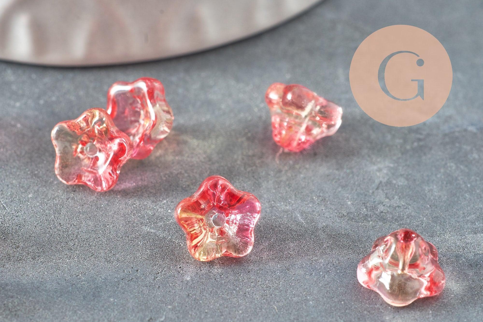 Gingerlily Perles G9819 perles fleur verre rouge or 8,5mm x10