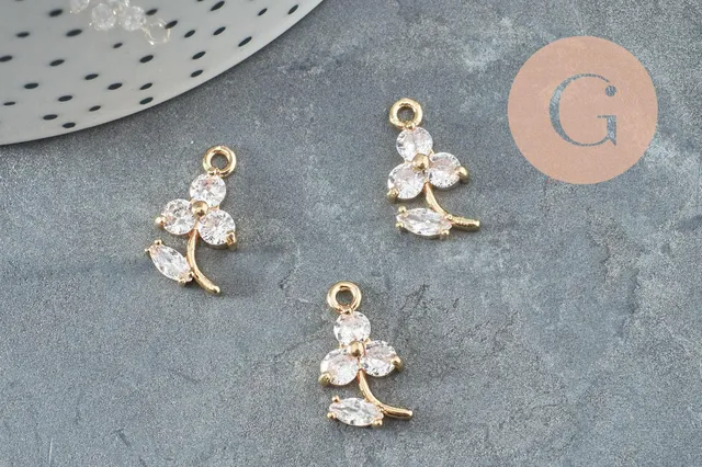 Gingerlily fleur G9930 pendentif laiton doré 24K zircons 17mm