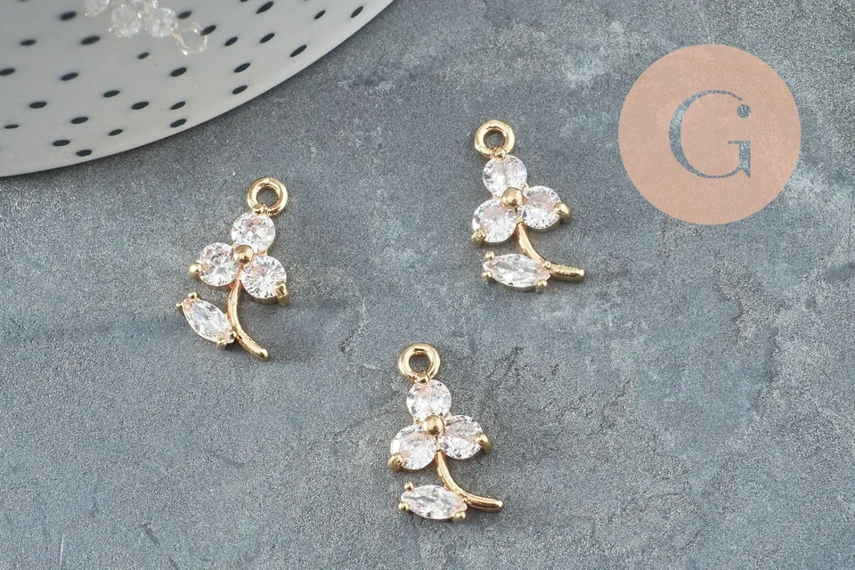 Gingerlily fleur G9930 pendentif laiton doré 24K zircons 17mm