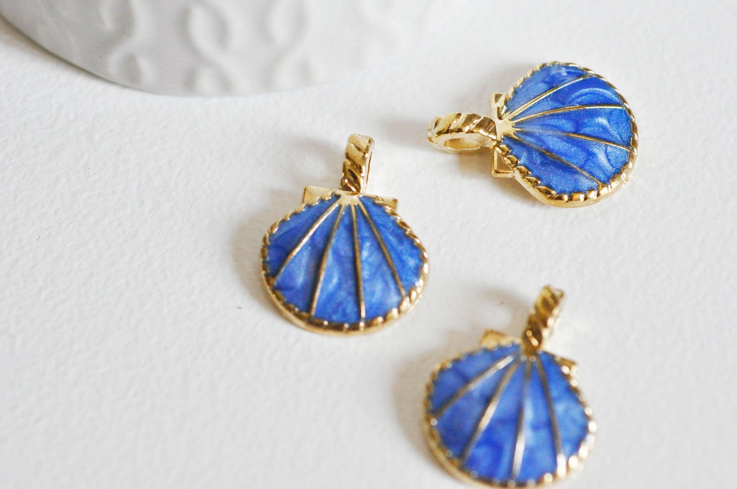 Gingerlily Perles pendentif coquillage bleu doré 24.5mm x2