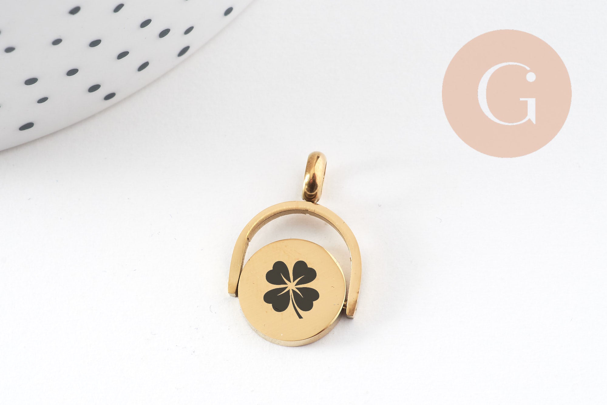 Gingerlily Pendentif rotatif médaille 21,5mm acier doré x1