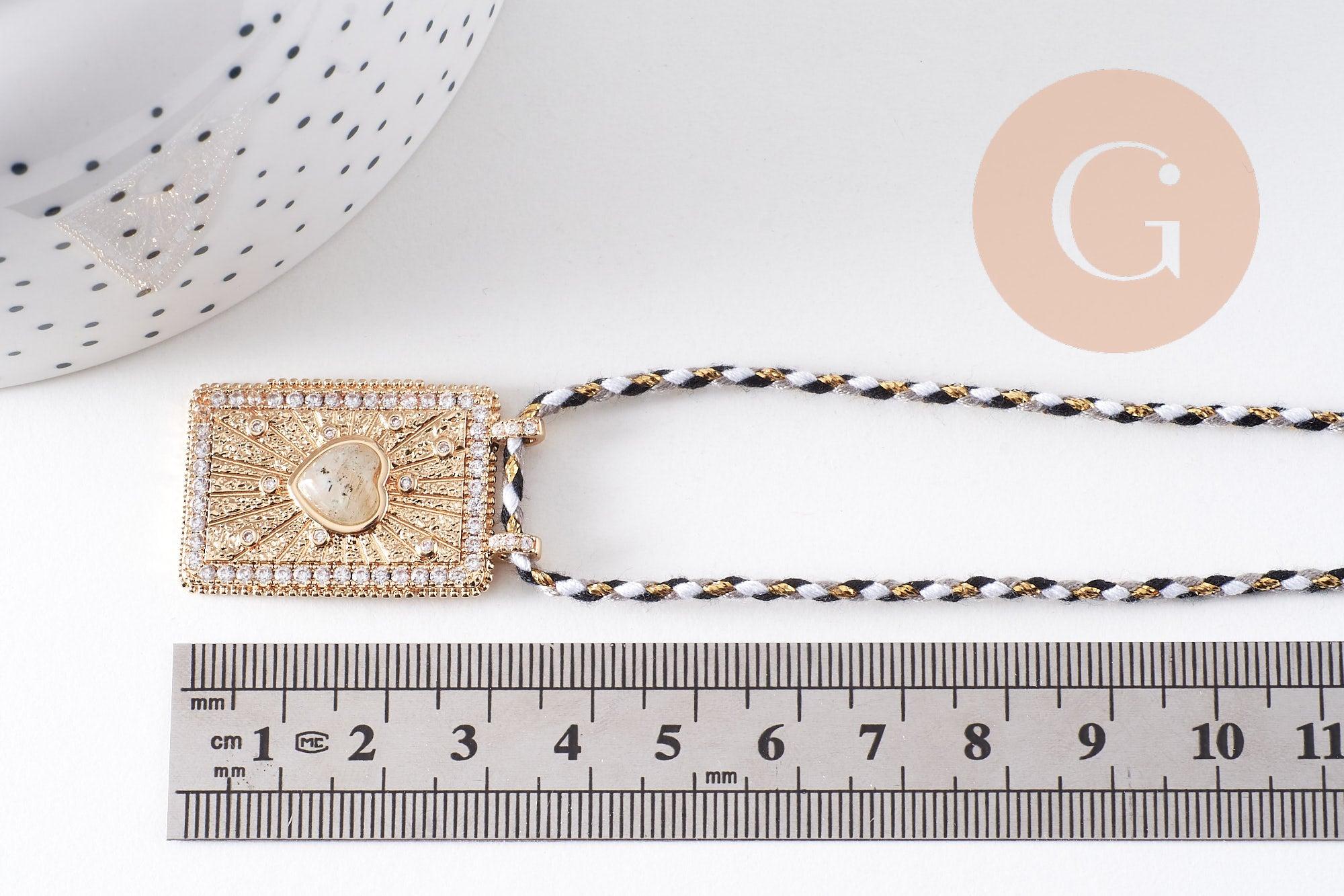Gingerlily collier médaille cœur pyrite zircons cordon 45cm