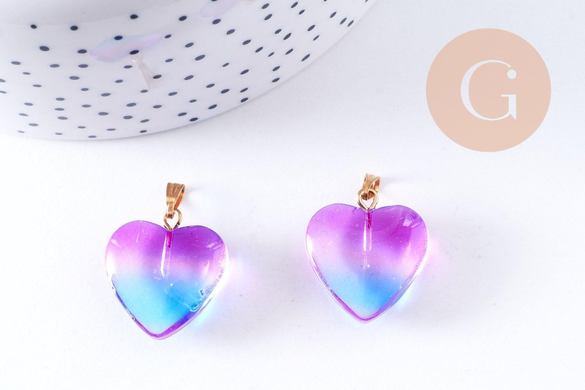 Gingerlily Pendentif coeur G10622 verre bleu rose 22mm x1