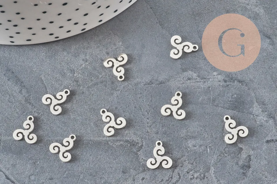 Gingerlily Pendentifs pendentif triskel acier platine 10mm x1