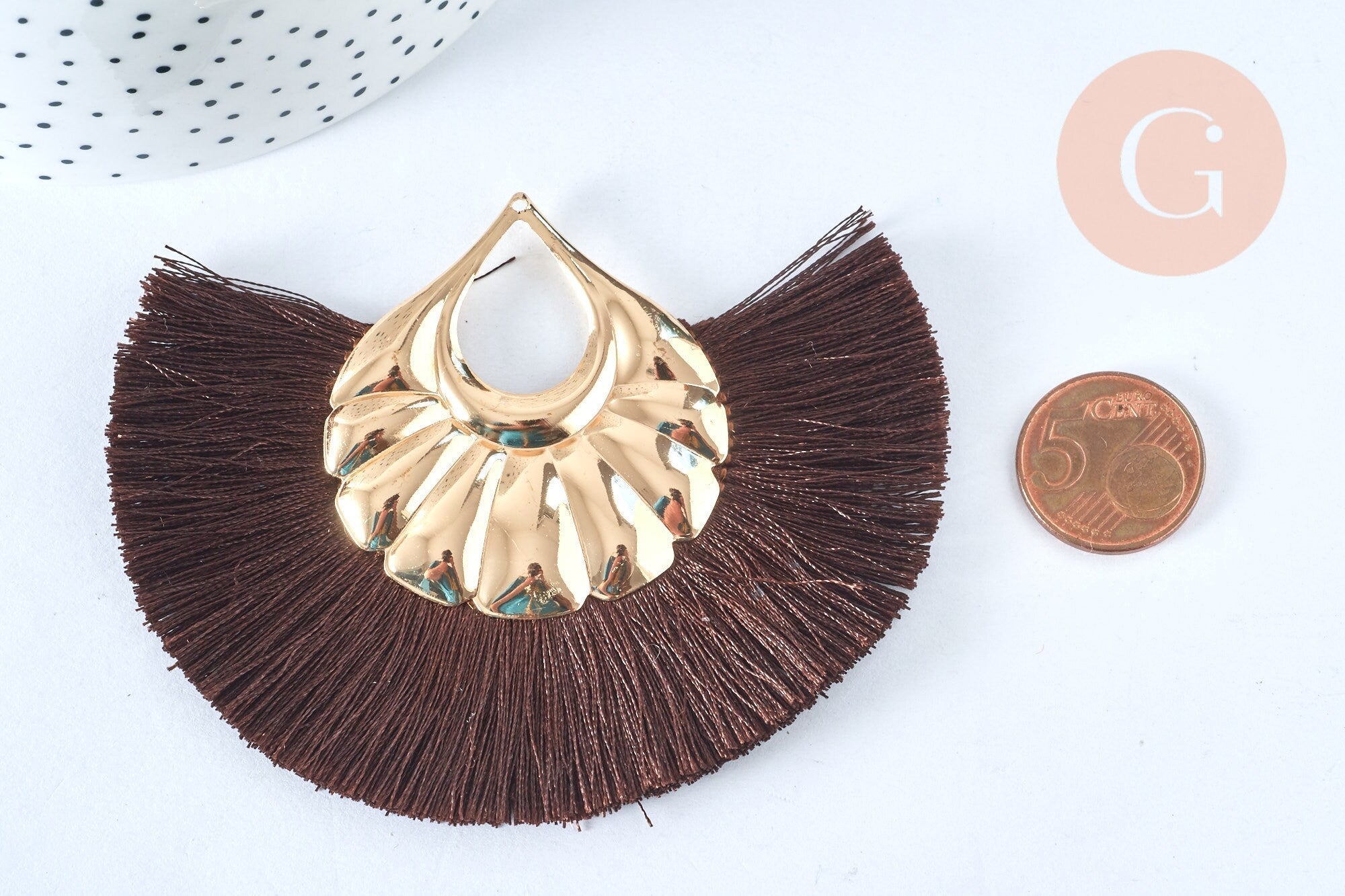Gingerlily Pendentif pompon fil marron doré 85mm x2