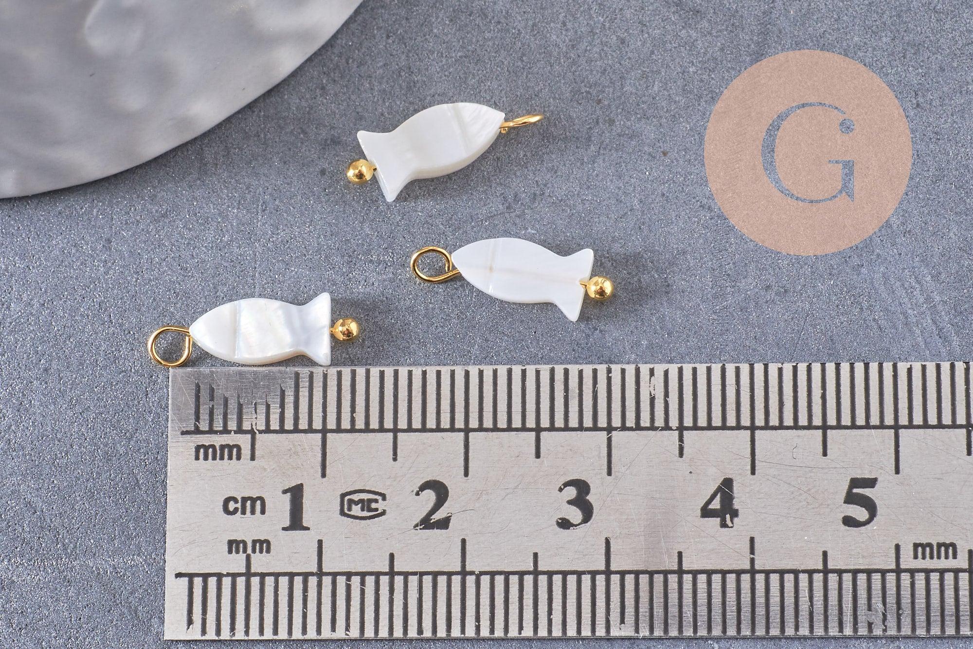 Gingerlily Breloque poisson nacre blanche doré 14mm x2