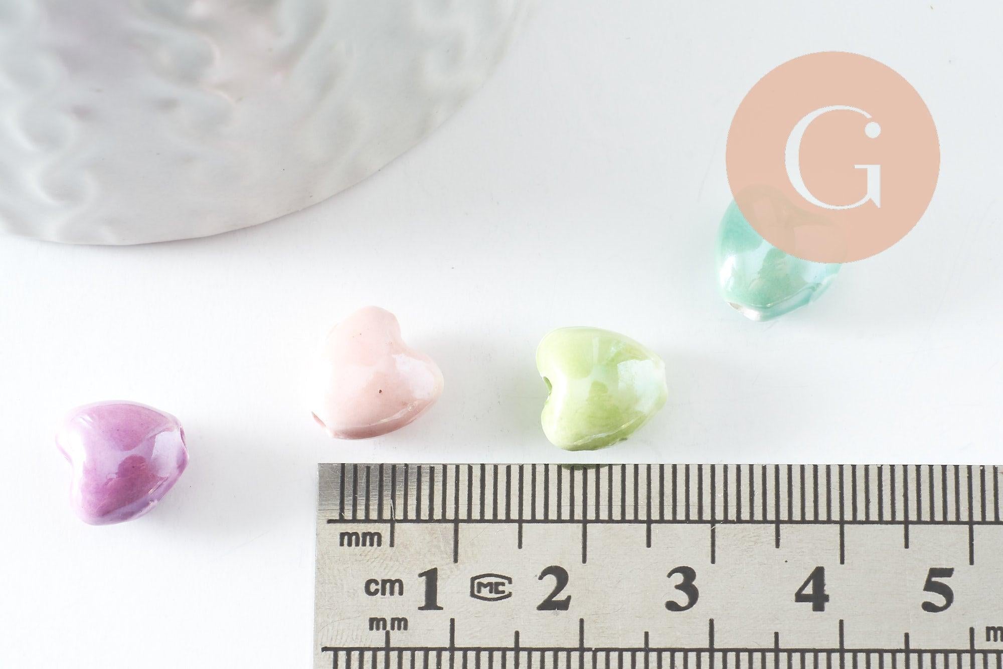 Gingerlily Perles coeur porcelaine irisé 12 mm, lot de 5