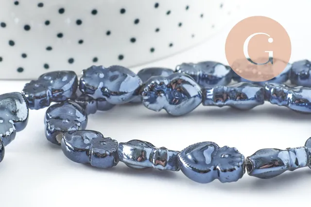 Gingerlily Perles Cœur Porcelaine Bleu Foncé Irisé 16mm x24
