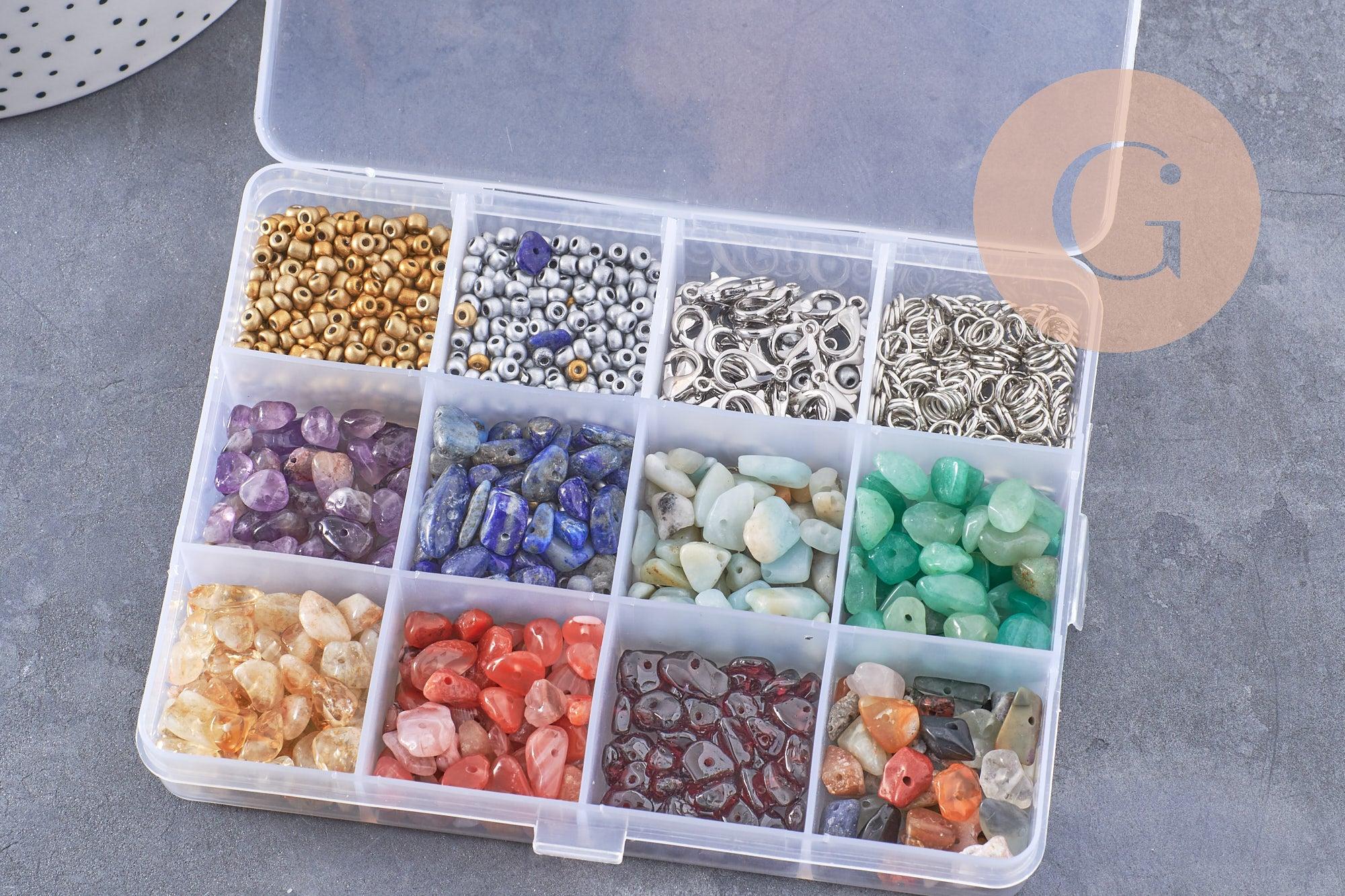 Gingerlily Kits Kit perles pierres 8 couleurs acier doré pinces G10172