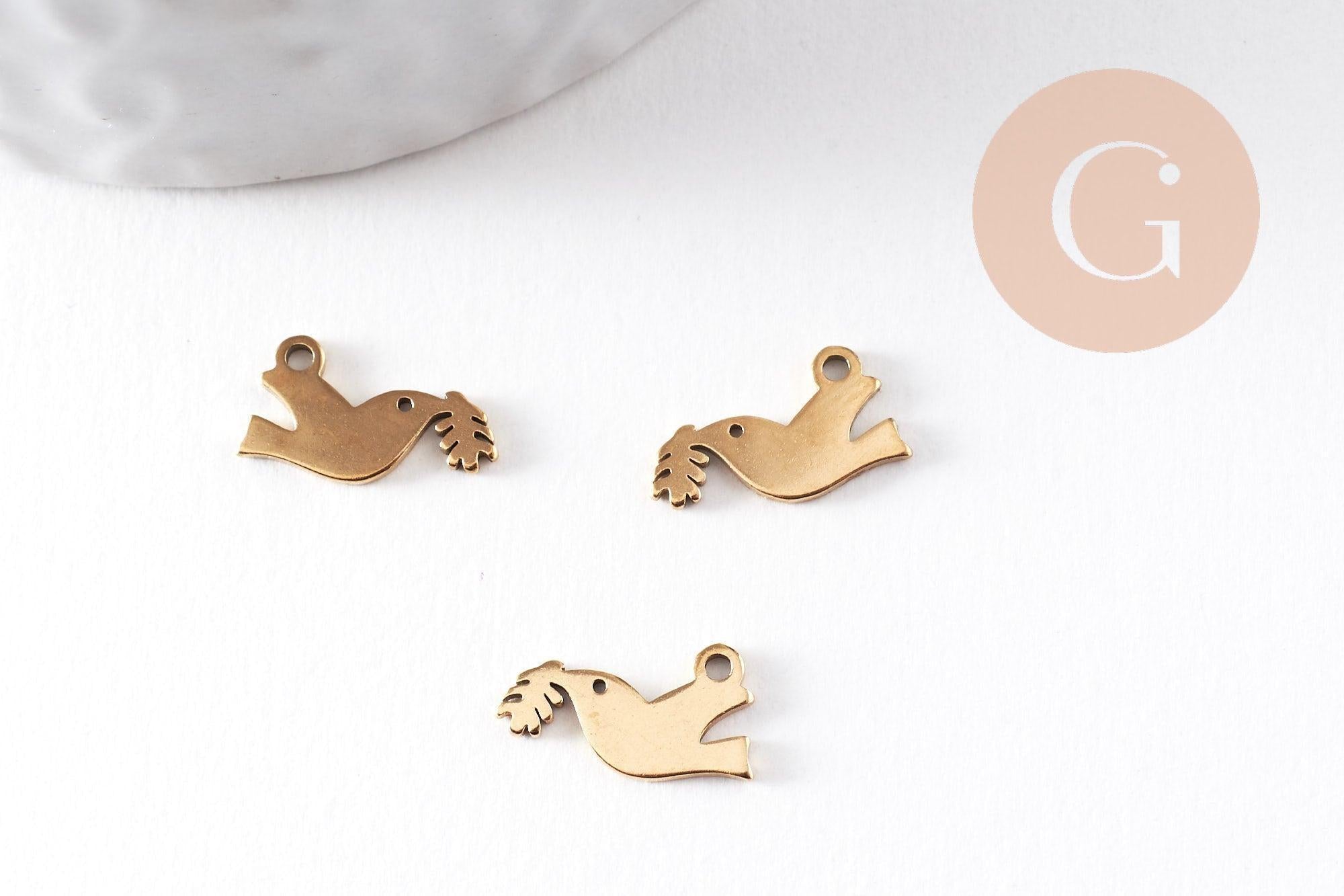 Gingerlily Perles pendentif colombe doré 12mm acier inox