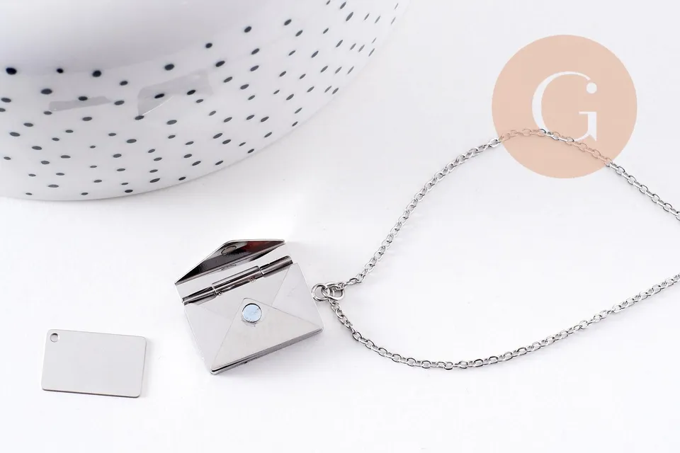 Gingerlily Collier locket enveloppe acier platine 45cm x1
