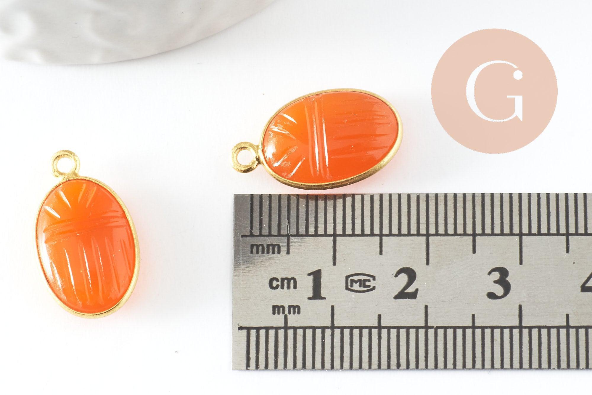 Gingerlily Pendentif scarabée cornaline argent doré 20mm