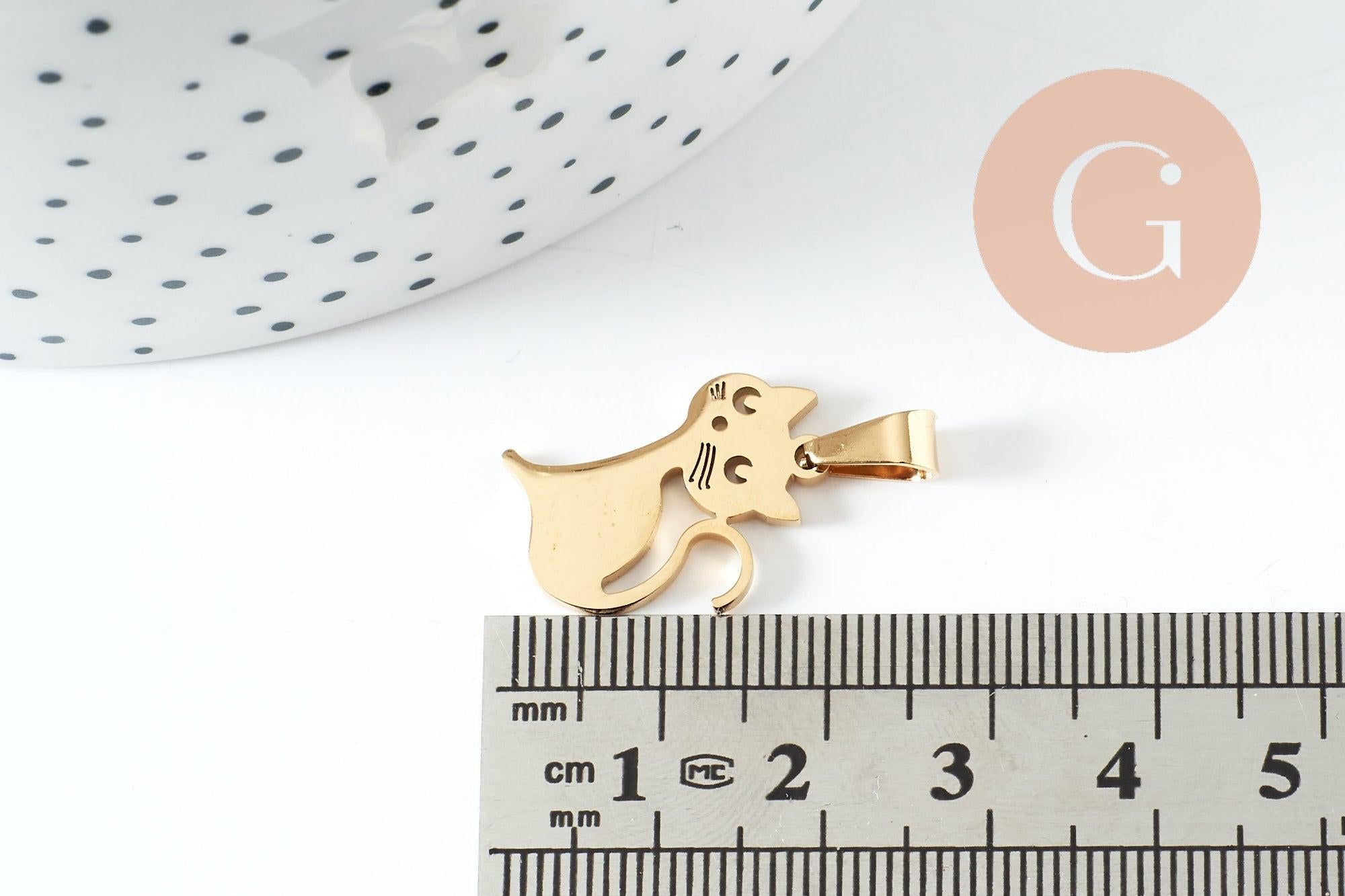 Gingerlily G9927 pendentif chat manga assis acier doré 20mm x1