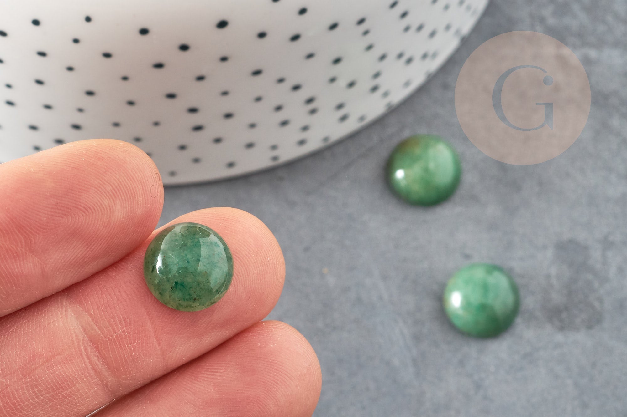 Gingerlily Cabochon rond aventurine verte naturelle 12mm x1