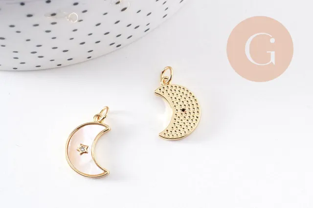 Gingerlily Perles G10256 pendentif lune nacre blanche 18 mm
