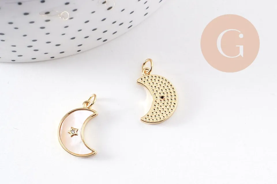 Gingerlily Perles G10256 pendentif lune nacre blanche 18 mm
