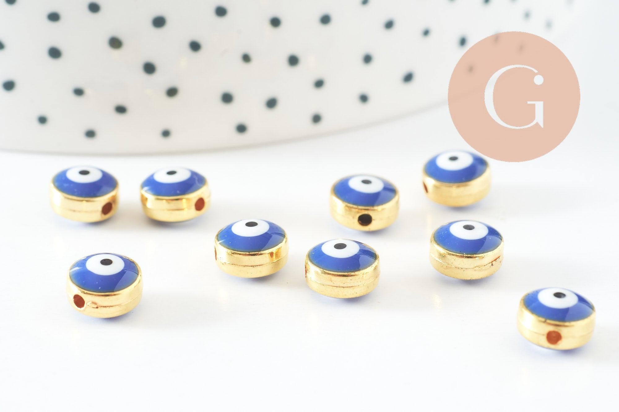 Gingerlily Perles mauvais oeil émail bleu 8mm x10 plastique