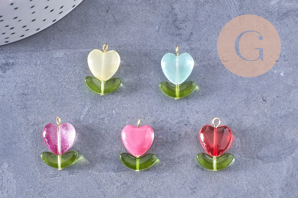 Gingerlily Perles Breloque tulipe verre doré x5 inox