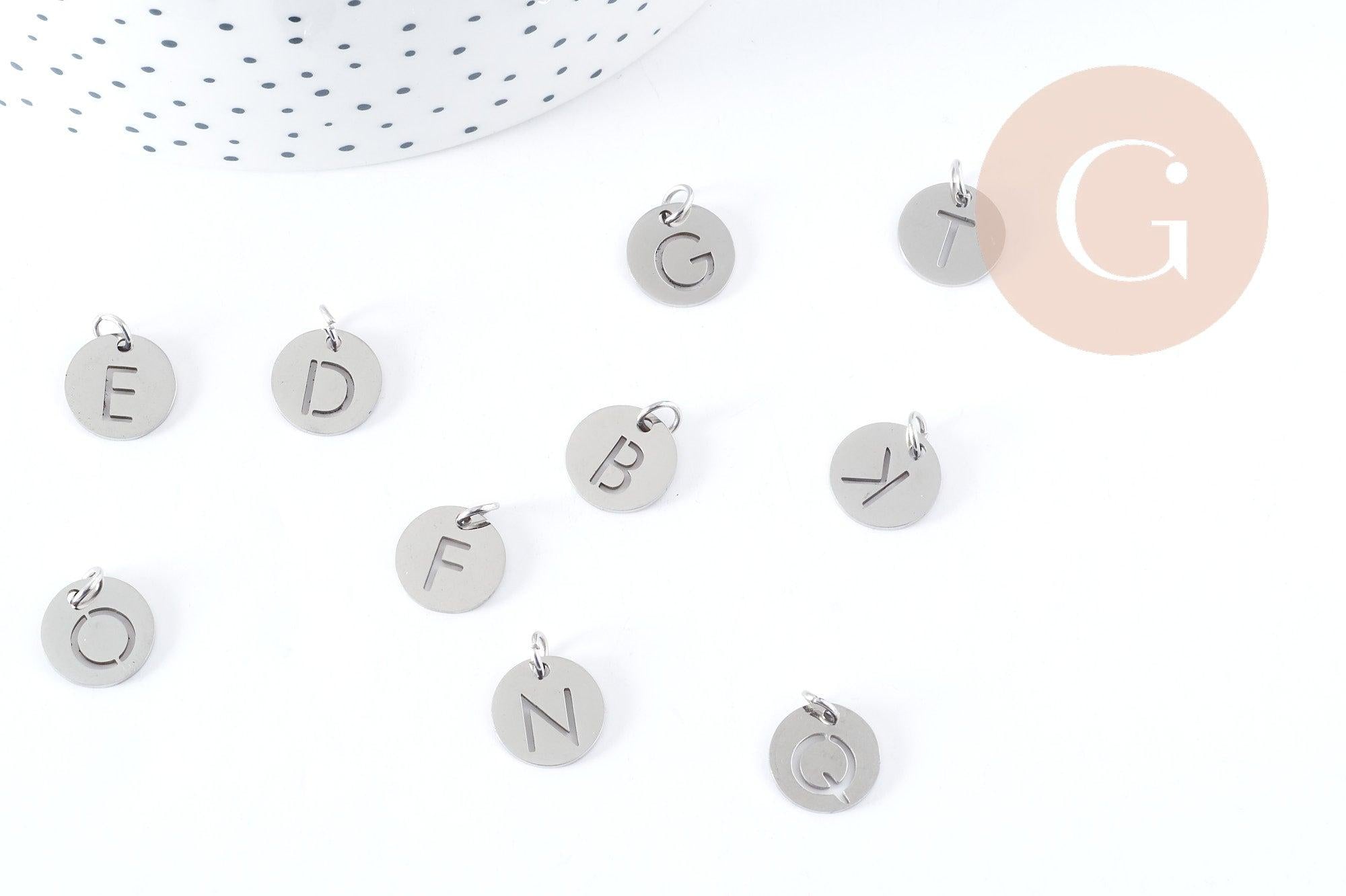 Gingerlily Pendentifs DIY G8969 lettre initiale acier 12mm platine