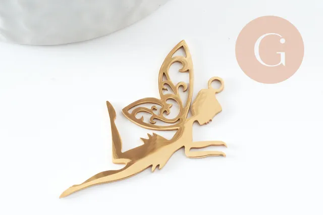 Gingerlily Pendentif fée clochette acier doré 41mm x1