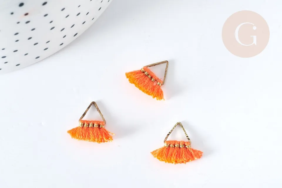 Gingerlily Breloque pompon orange polyester laiton doré 15mm x1