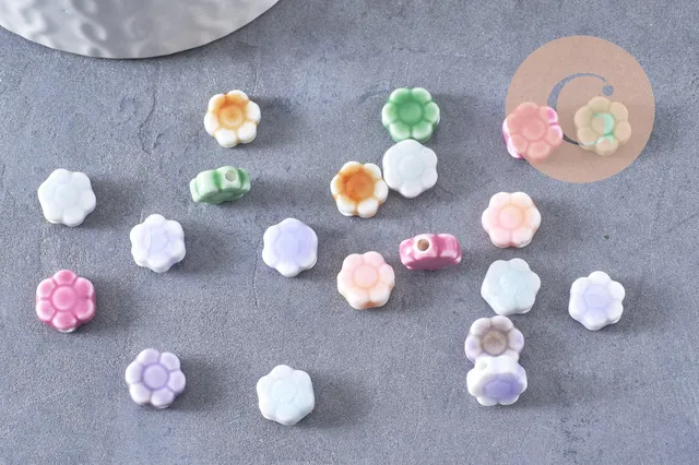 Gingerlily G10281 perles fleur porcelaine multicolore 10mm x5