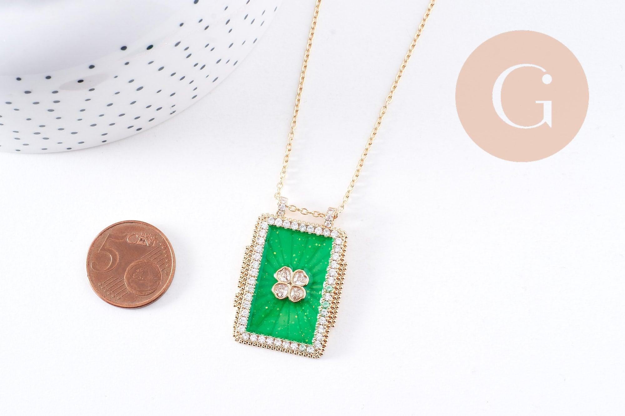 Gingerlily Collier trèfle vert zircons cordon 45cm