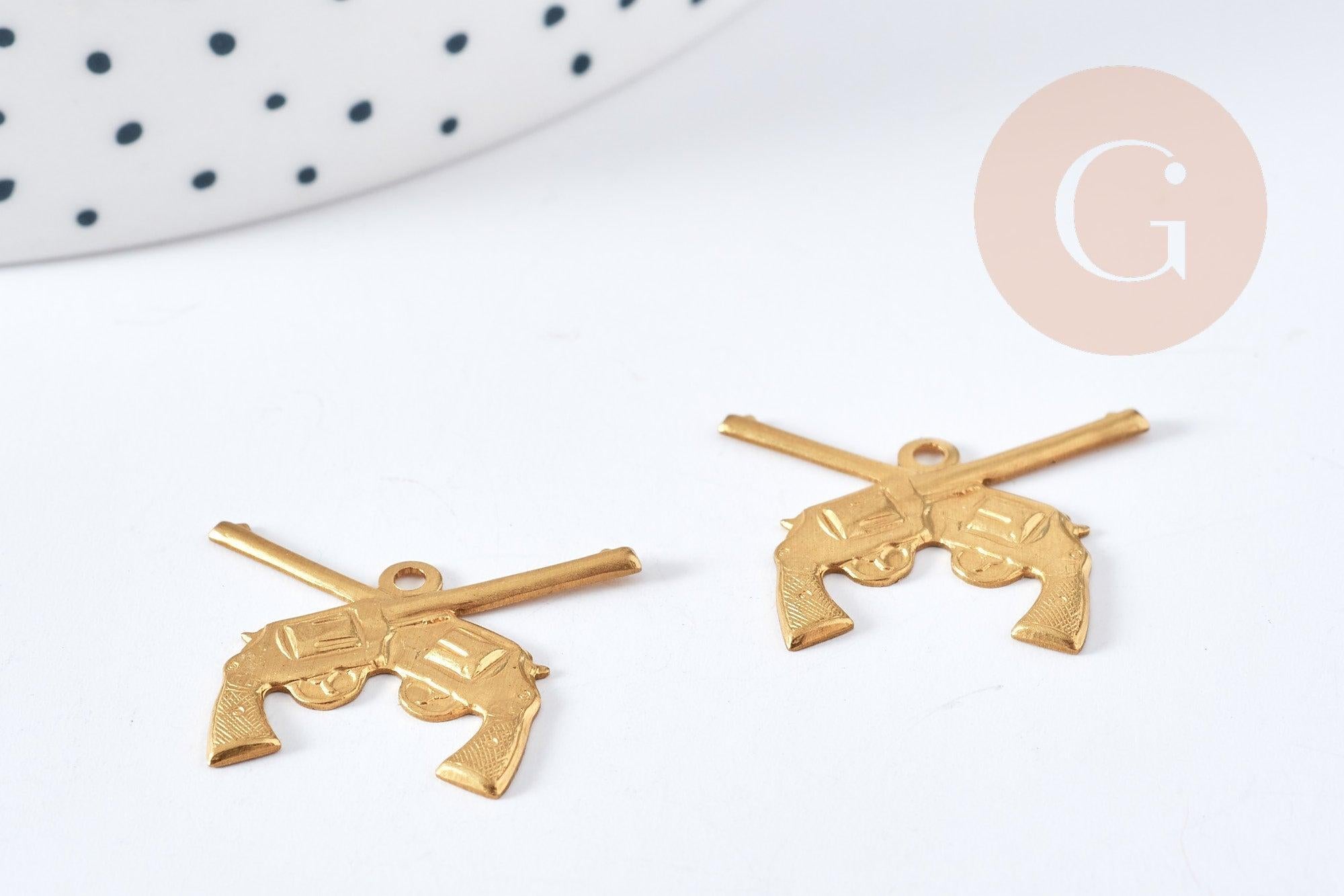 Gingerlily Pendentifs pistolets G8199 breloque laiton brut x2 cowboy