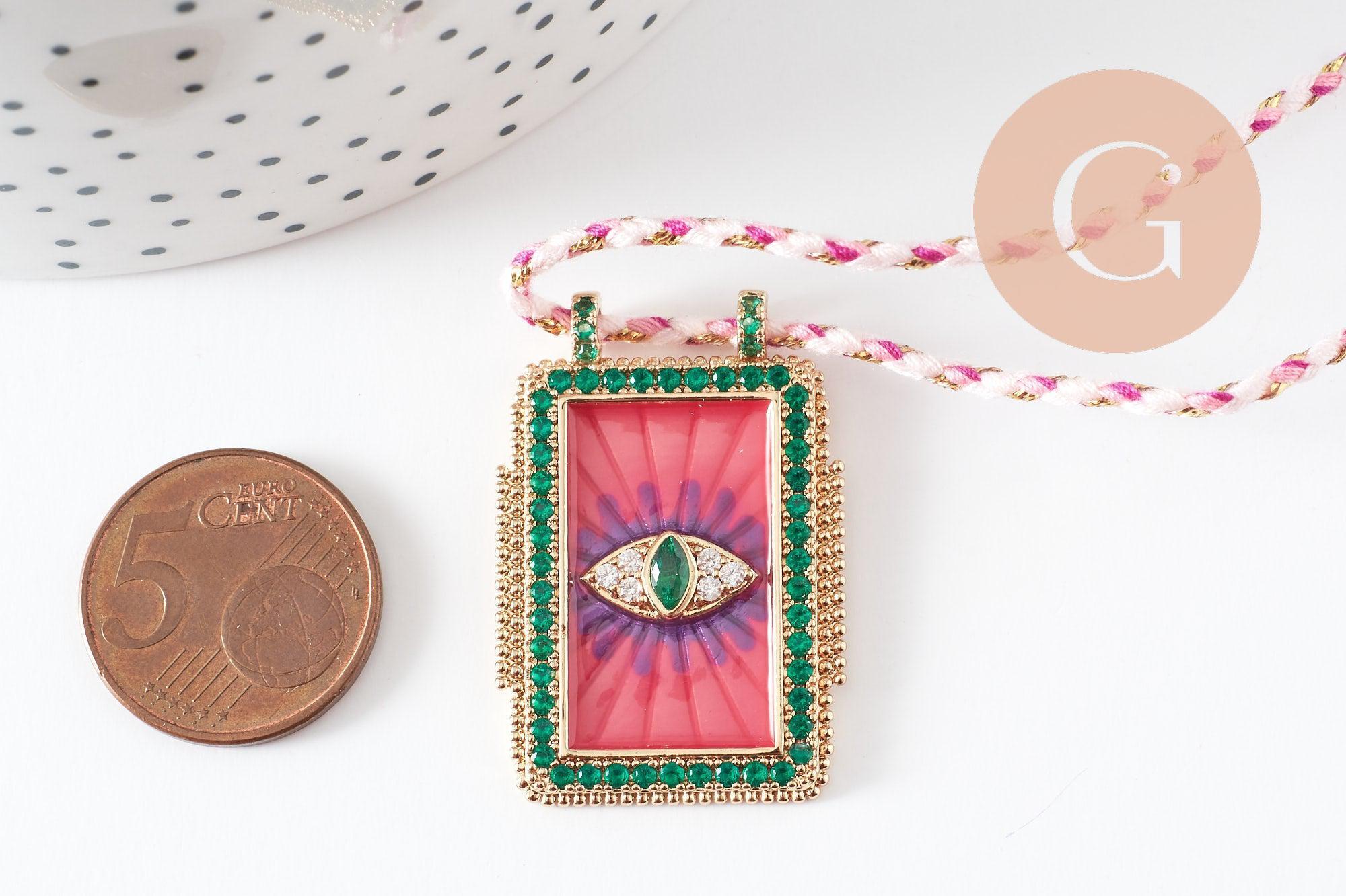 Gingerlily G9569 collier cordon médaille oeil rose vert 45cm