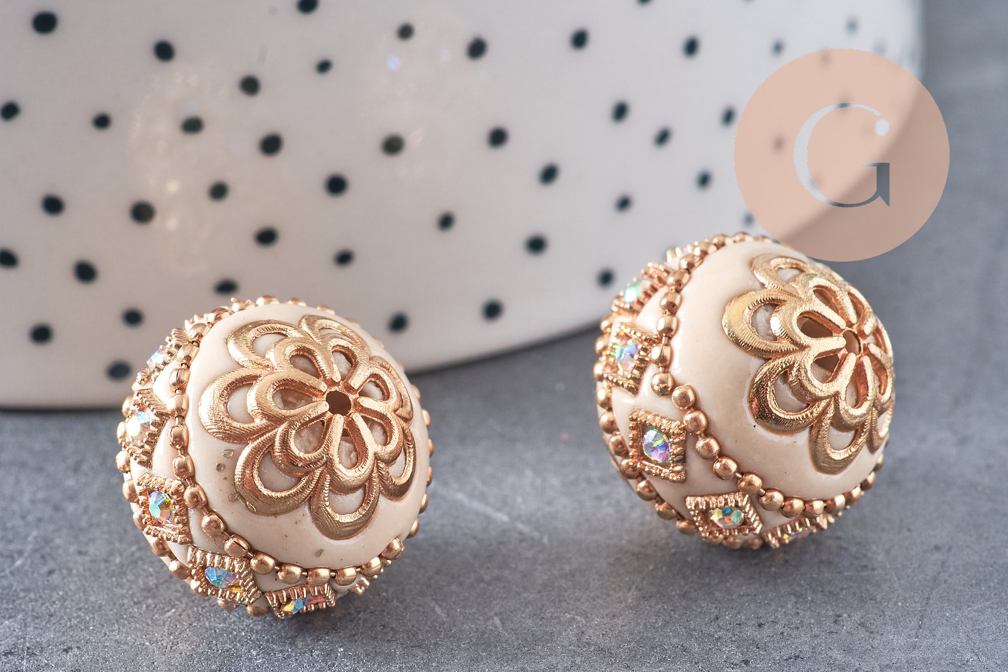 Gingerlily Perles DIY perle indonésienne G5906 grise strass 19,5mm