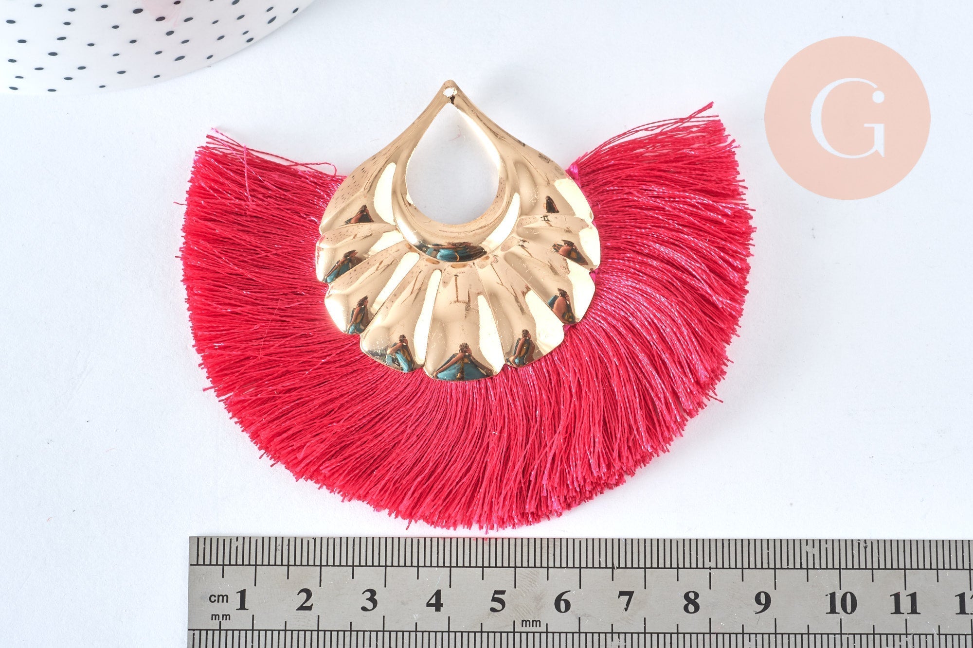 Gingerlily Perles G6837 pendentif pompon fuchsia 85mm x2