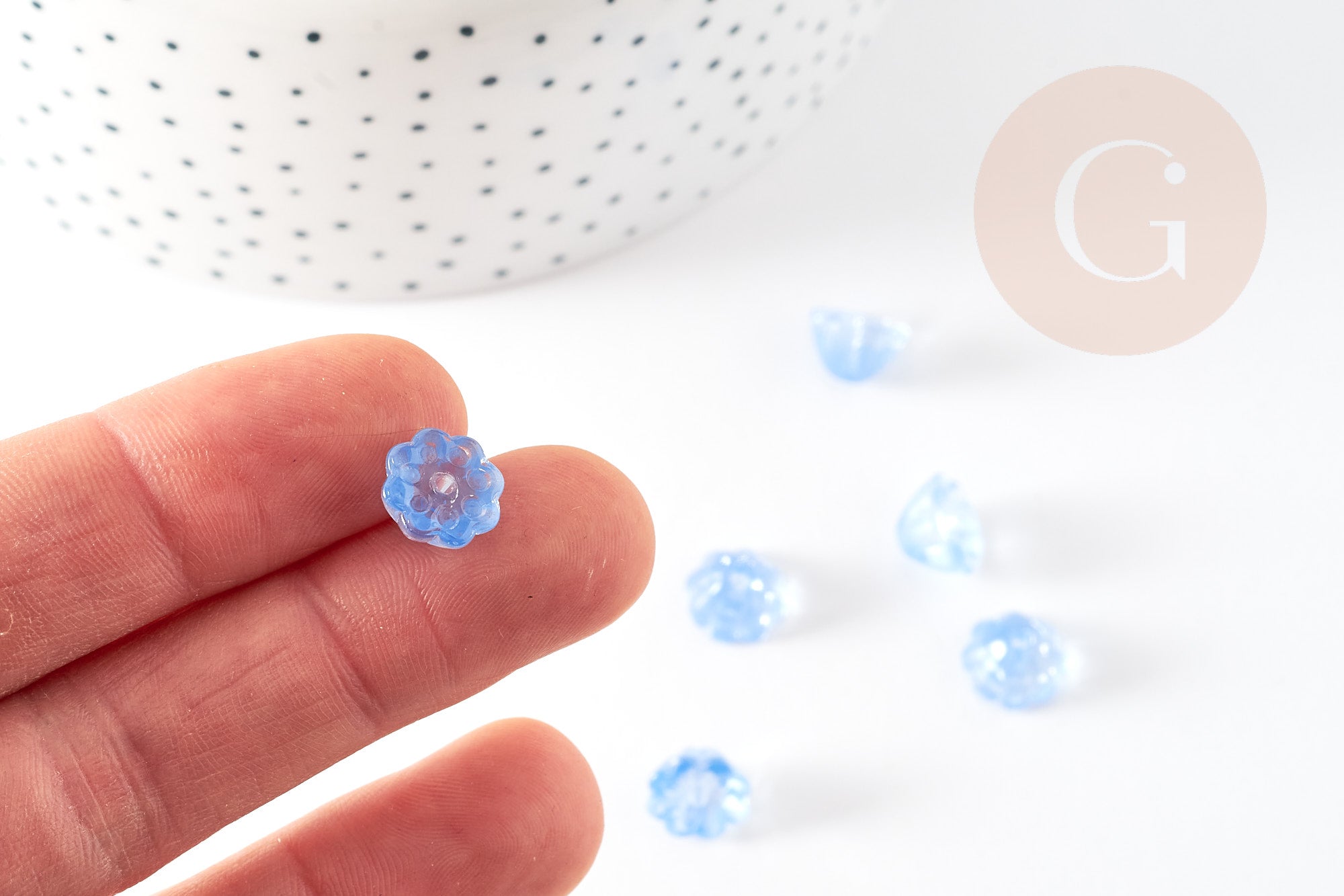 Gingerlily Perle fleur verre bleu ciel 11mm x10