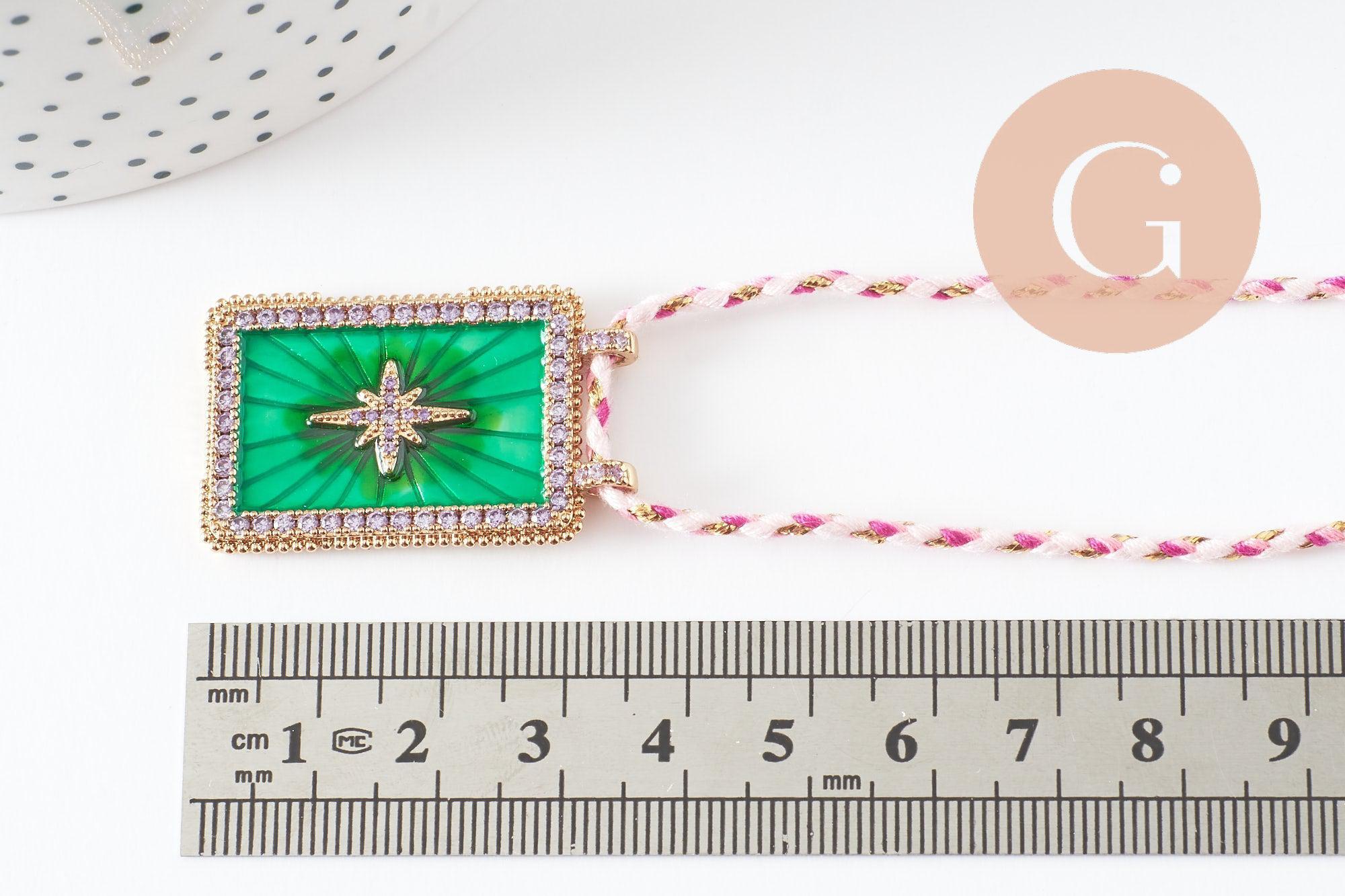 Gingerlily Collier Médaille Étoile Vert 45cm Cordon