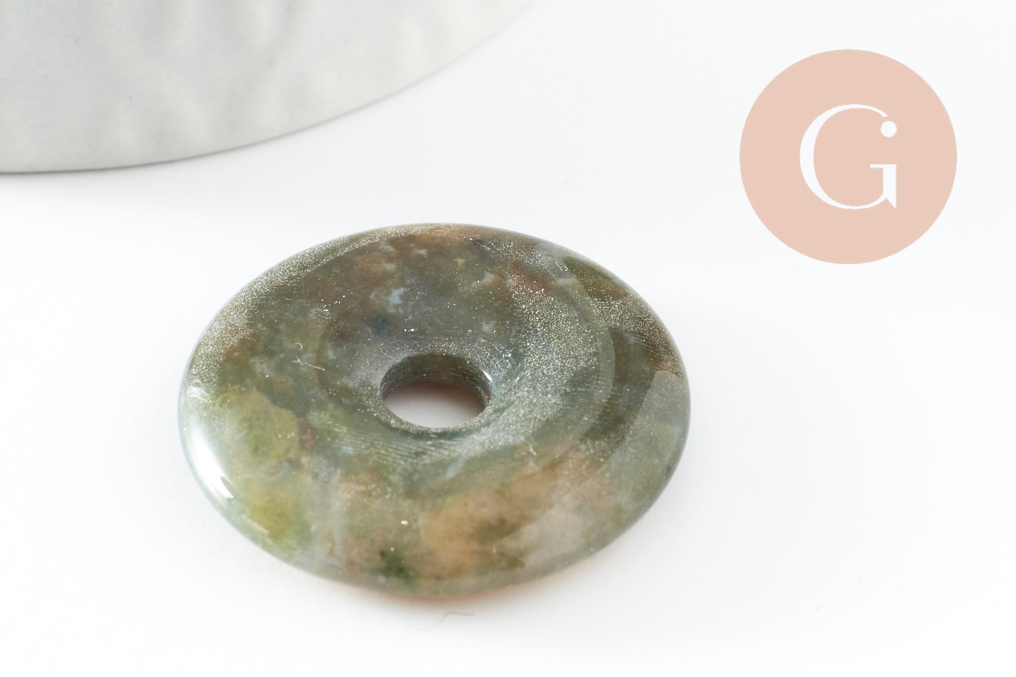Gingerlily Pendentifs donut agate verte mousse 30mm pendentif pierre