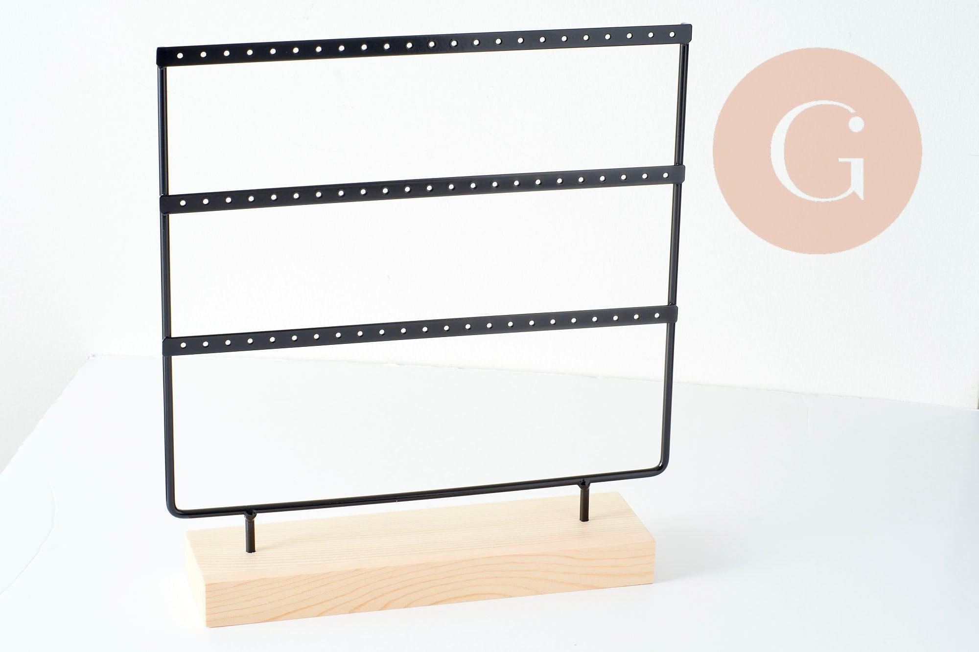 Gingerlily Présentoir Boucles Laiton Noir Socle Bois 28,5cm